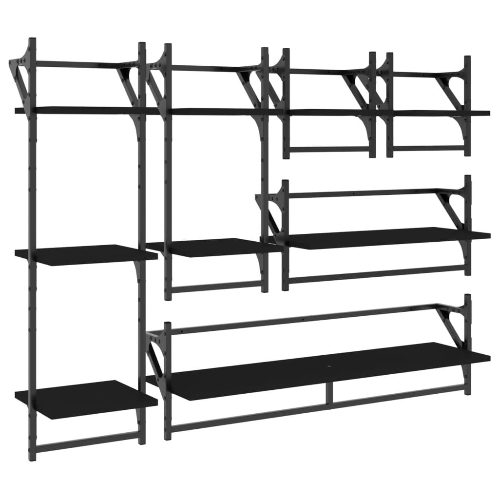 Set of wall shelves 6 pcs black engineering wood