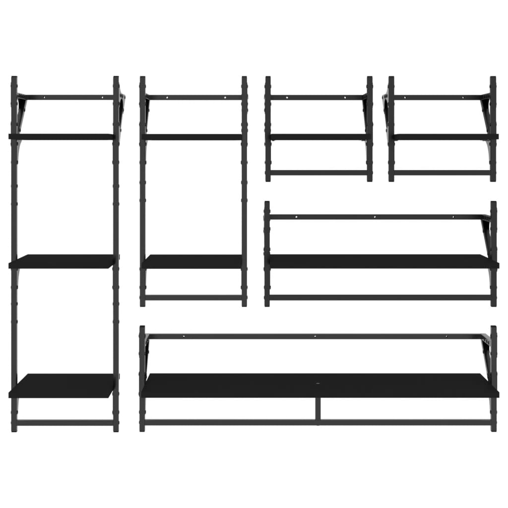 Set di mensole da parete con barre da 6 pezzi in MDF nero
