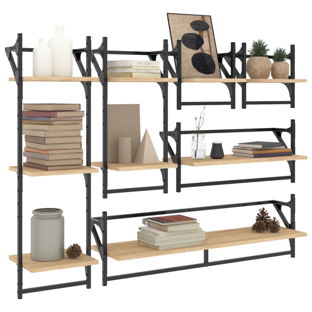 Set of wall shelves with bars 6 pcs Sonoma oak