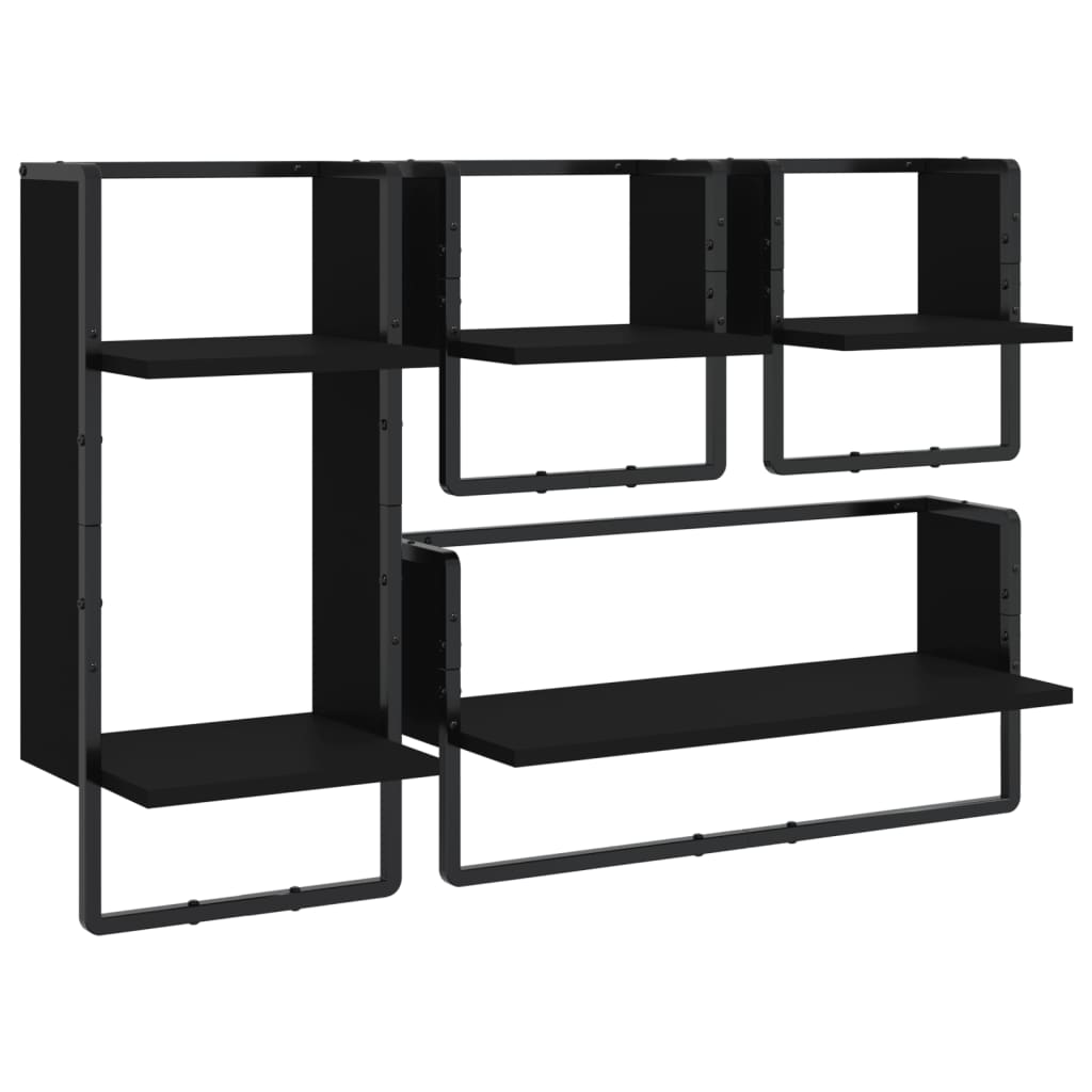 Set of wall shelves bars 4 pcs black engineering wood
