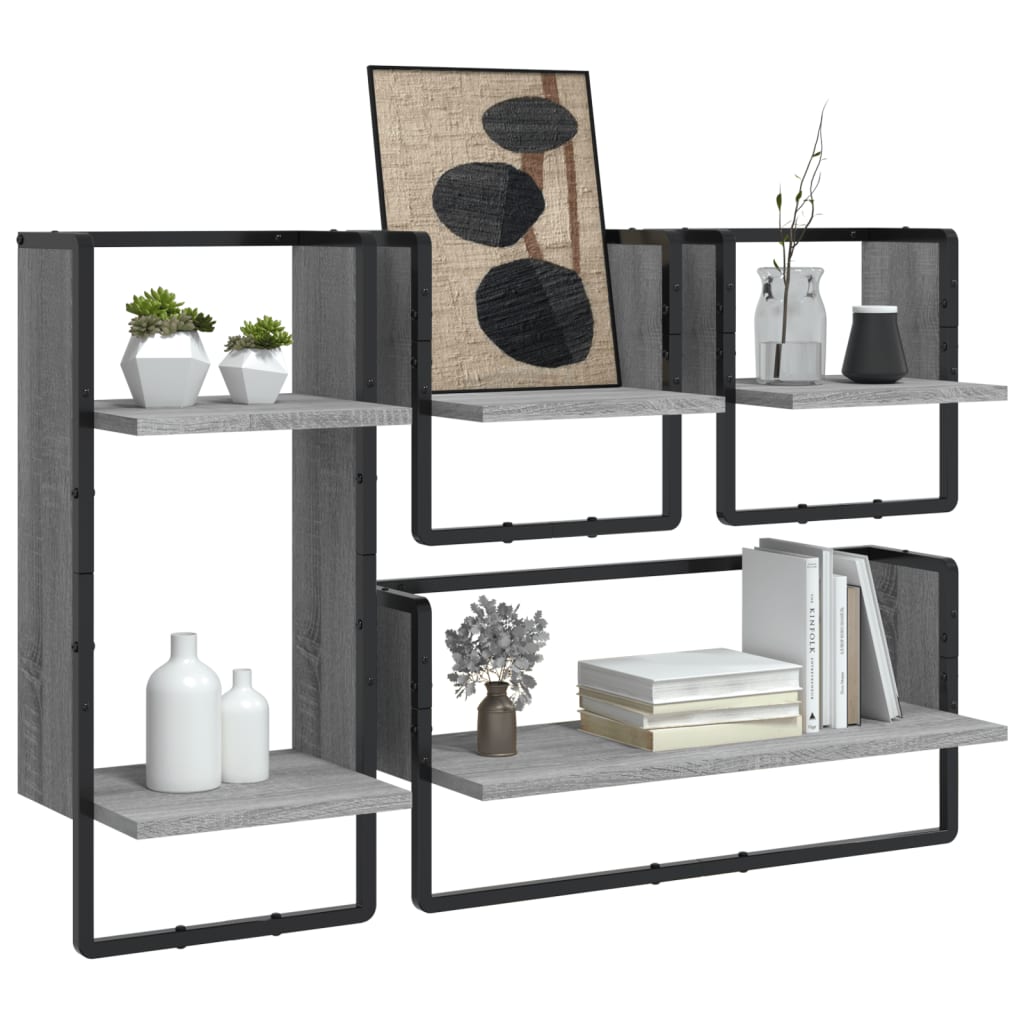 Set of wall shelves with bars 4 pcs Sonoma Gray