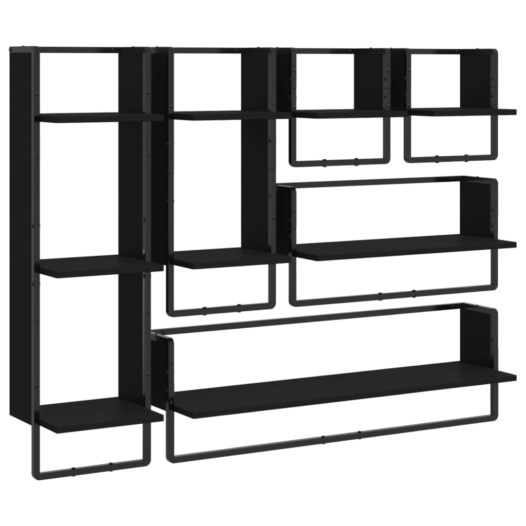 Set of wall shelves 6 pcs black engineering wood