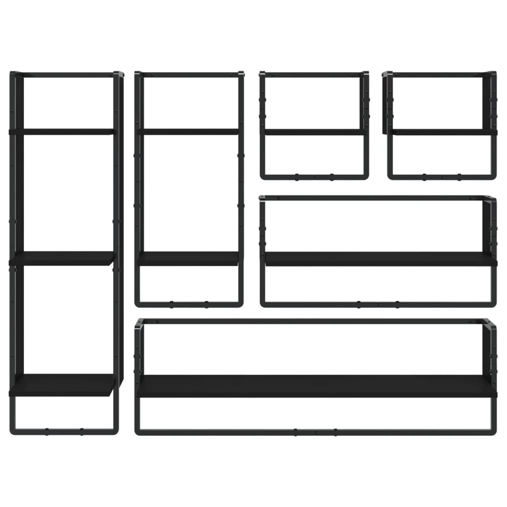 Set di mensole da parete con barre da 6 pezzi in MDF nero