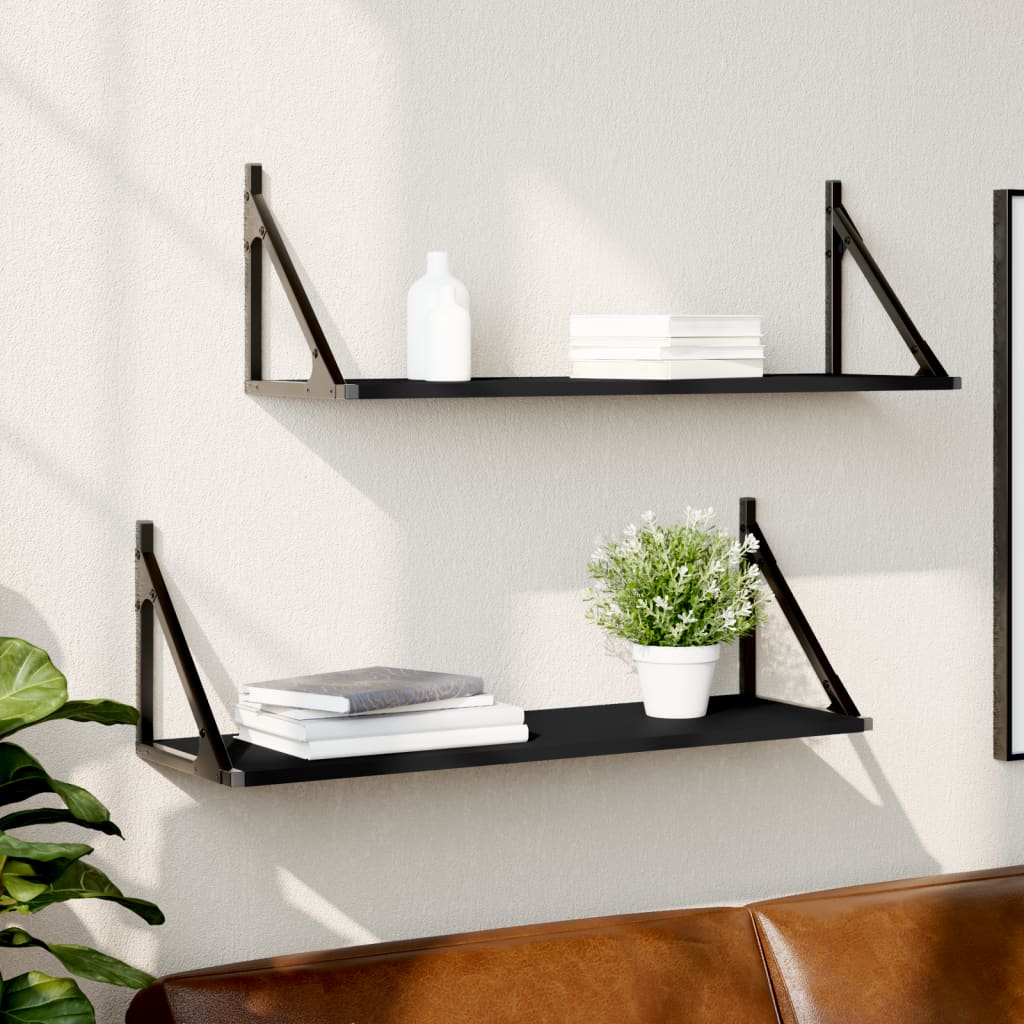 Wall shelves 2 pcs black 80x25x25.5 cm engineering wood