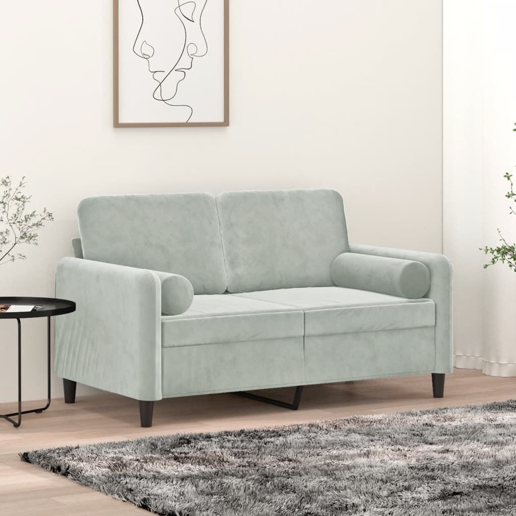 2 -seater sofa with light gray pillows 120 cm velvet