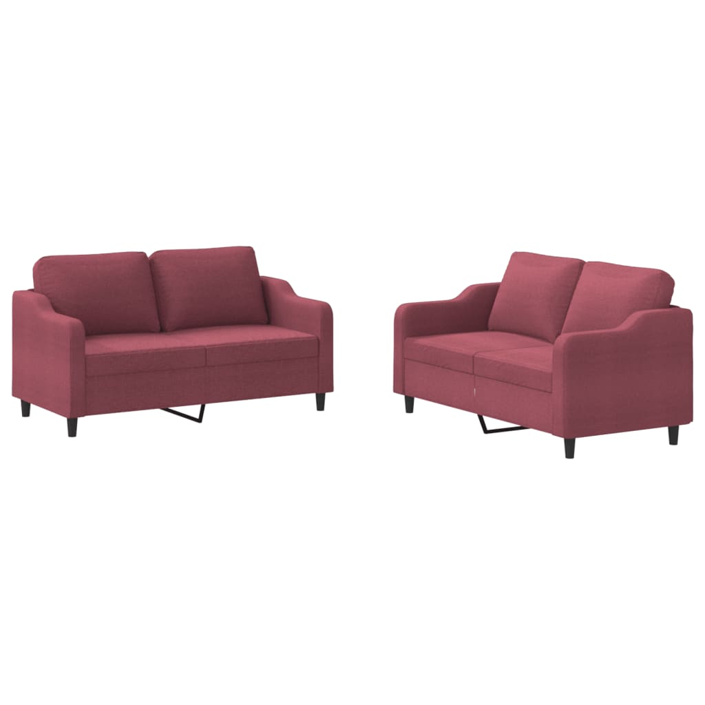Set of 2 pcs sofas with red cushions Bordeaux fabric