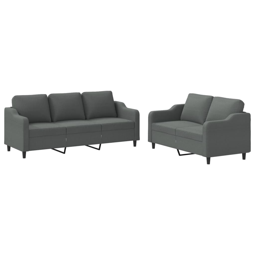 Set of 2 pcs sofas with dark gray cushions fabric