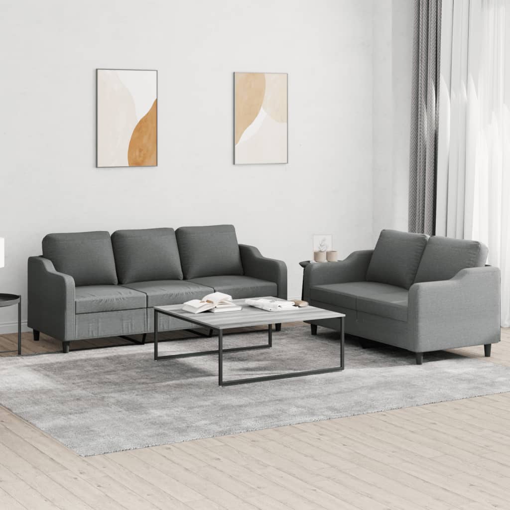 Set of 2 pcs sofas with dark gray cushions fabric