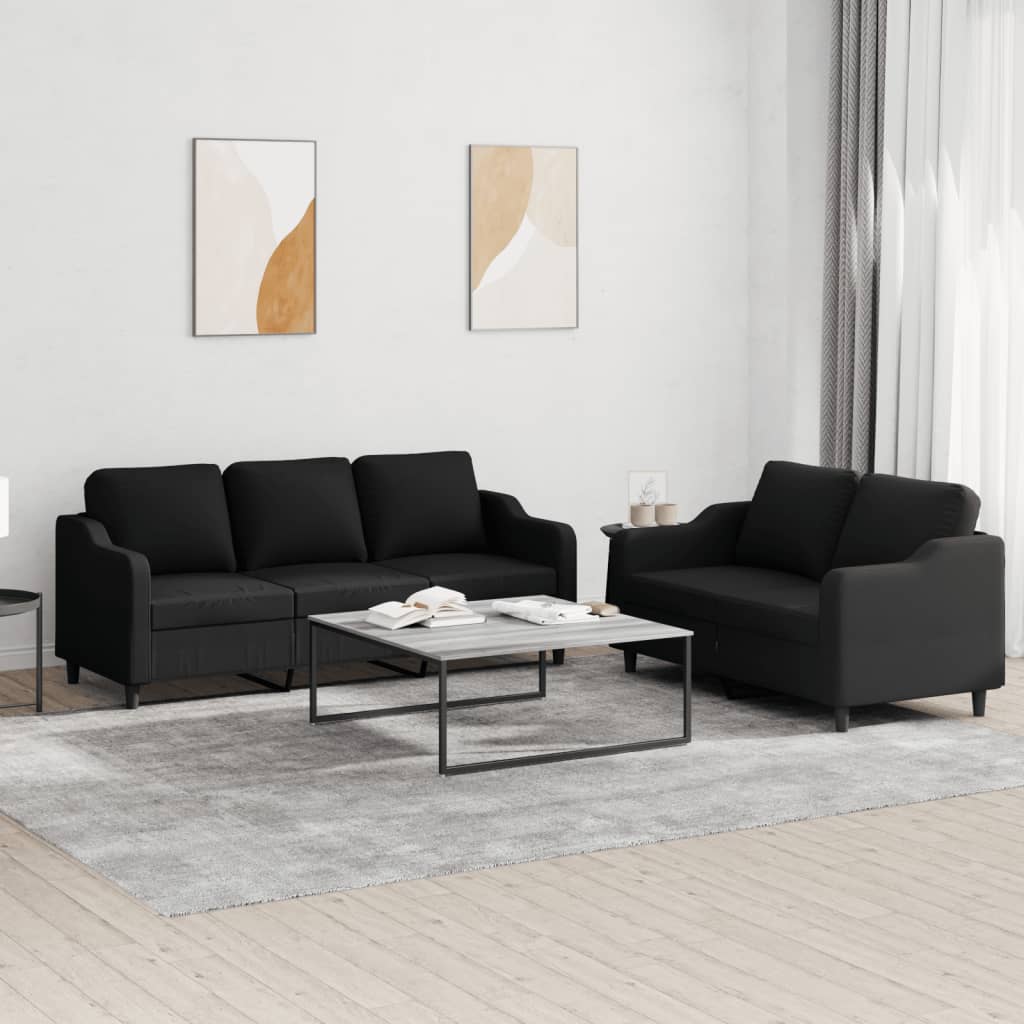 Set of 2 pcs sofas with black fabric cushions