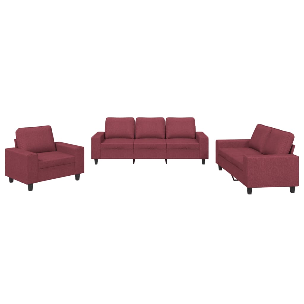 Set of 3 pcs Red Bordeaux fabric sofas