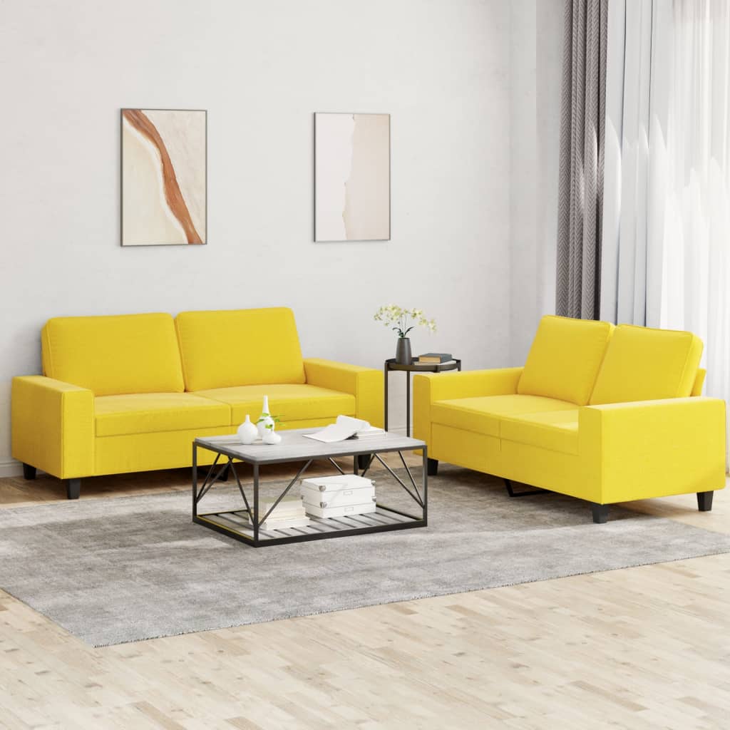 Set di divani in tessuto giallo chiaro da 2 pezzi
