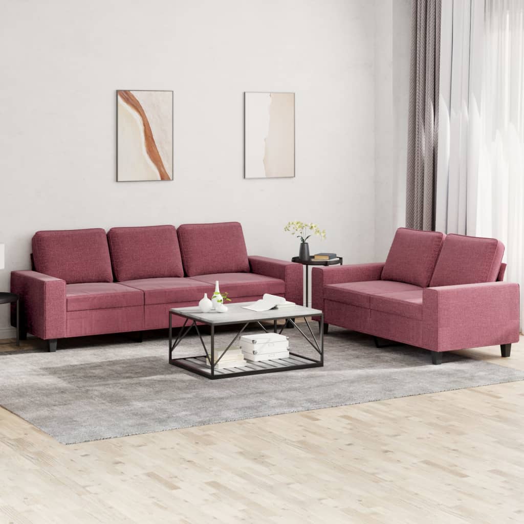 Set of sofas 2 pcs red burgundy fabric