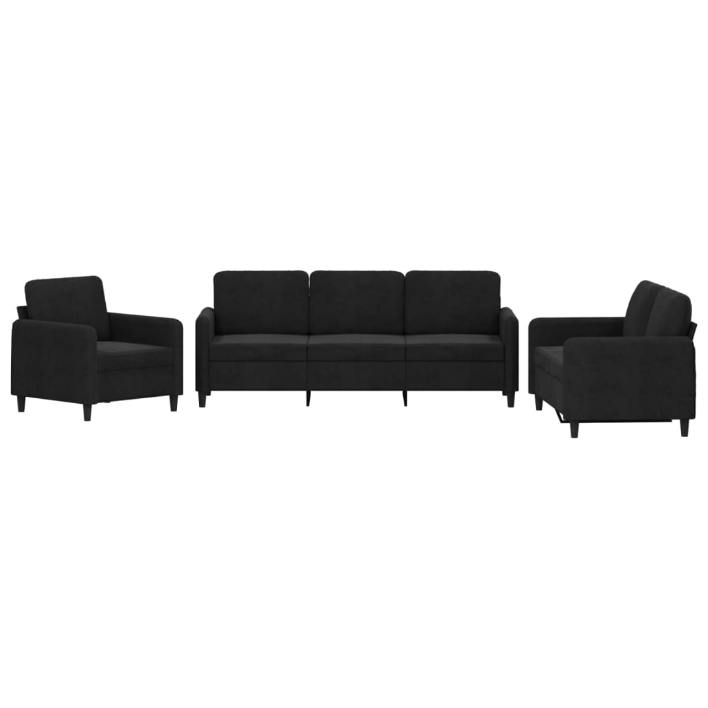Set of 3 pcs black velvet sofas