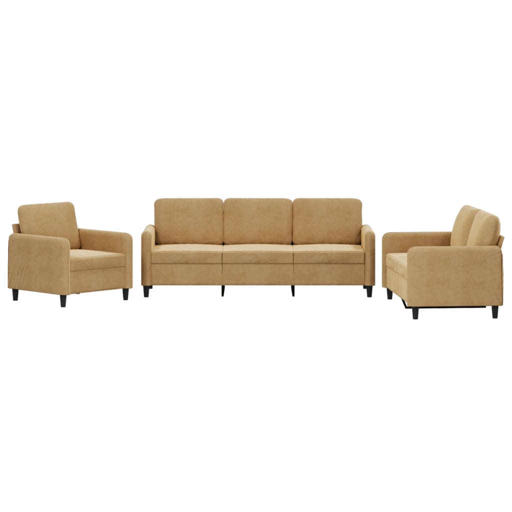 Set di divani da 3 pezzi in velluto marrone