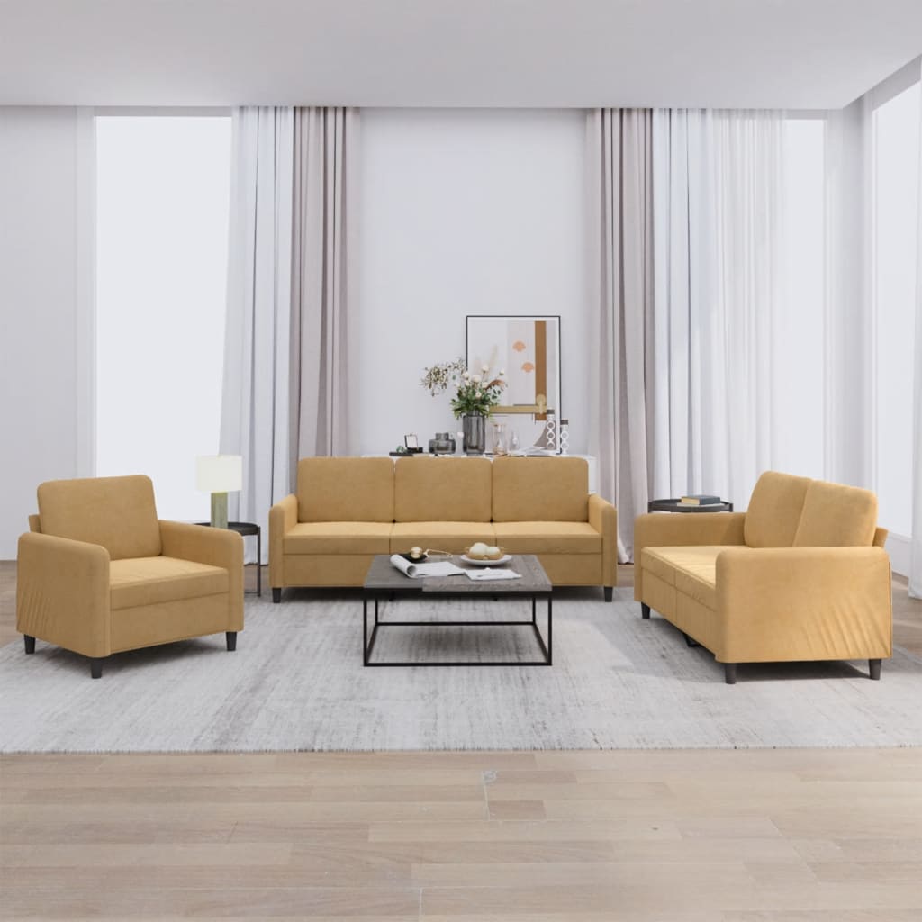 Set di divani da 3 pezzi in velluto marrone