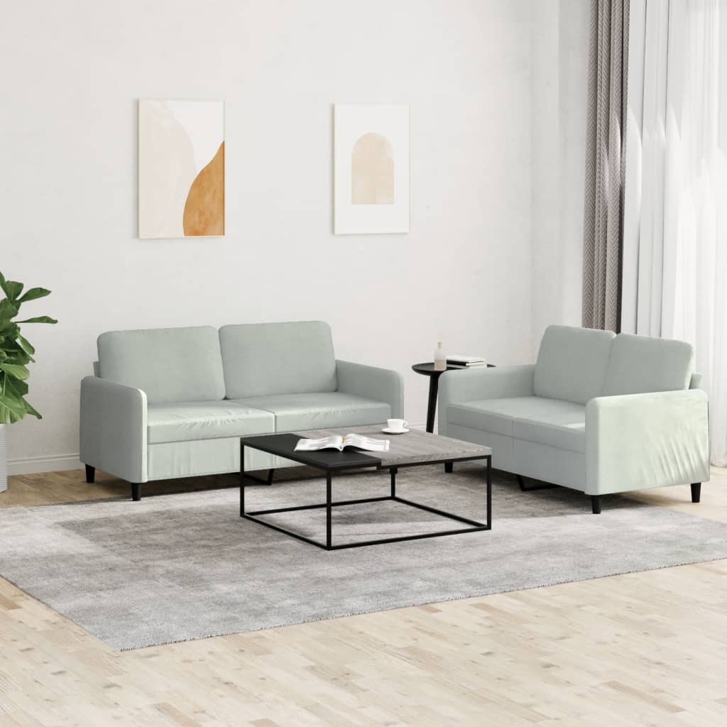 Set di divani in velluto grigio chiaro da 2 pezzi