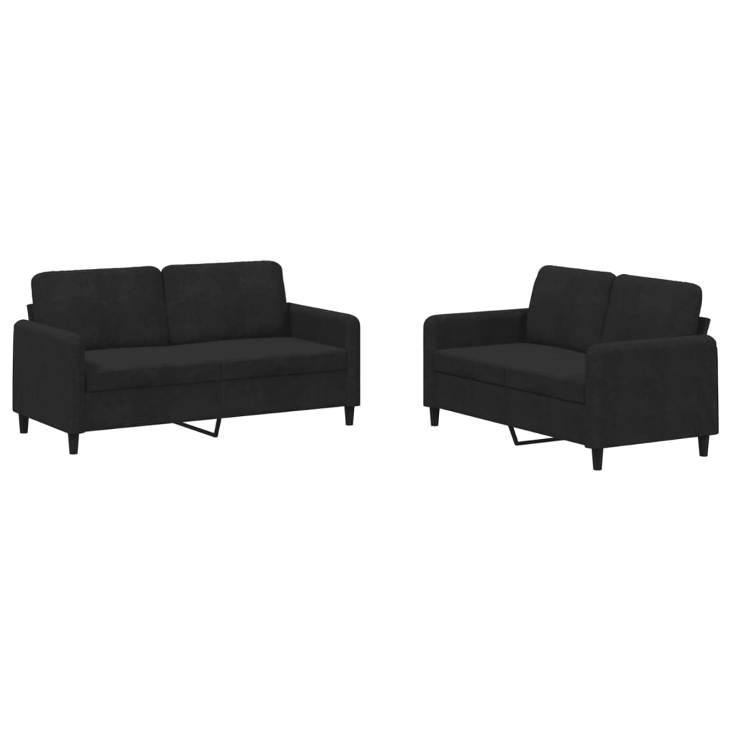 Set of 2 pcs black velvet sofas