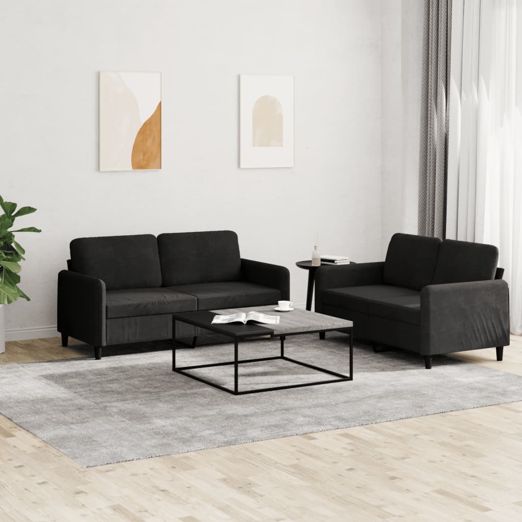 Set of 2 pcs black velvet sofas