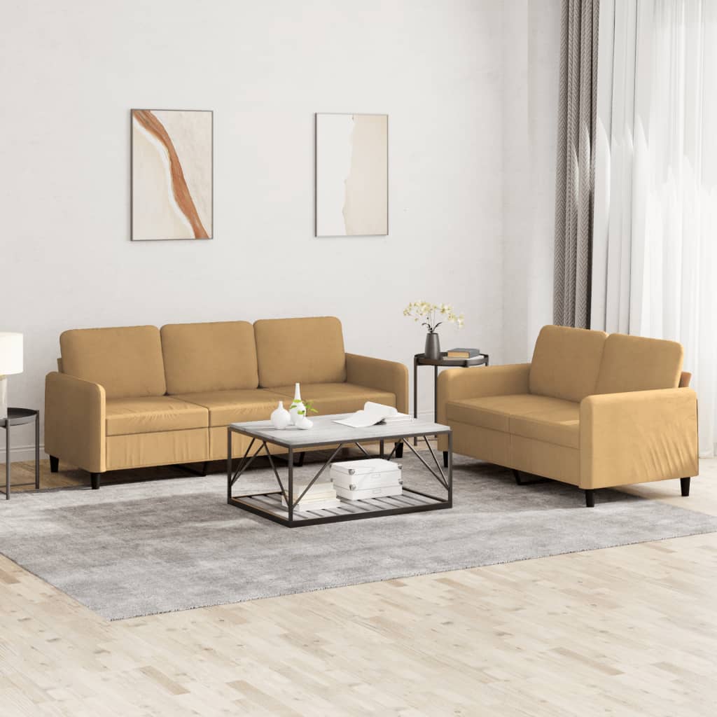 Set di divani da 2 pezzi in velluto marrone