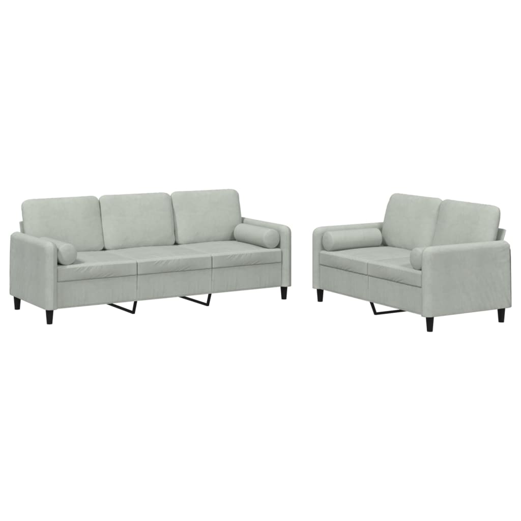 Set of 2 pcs sofas with light gray cushions velvet