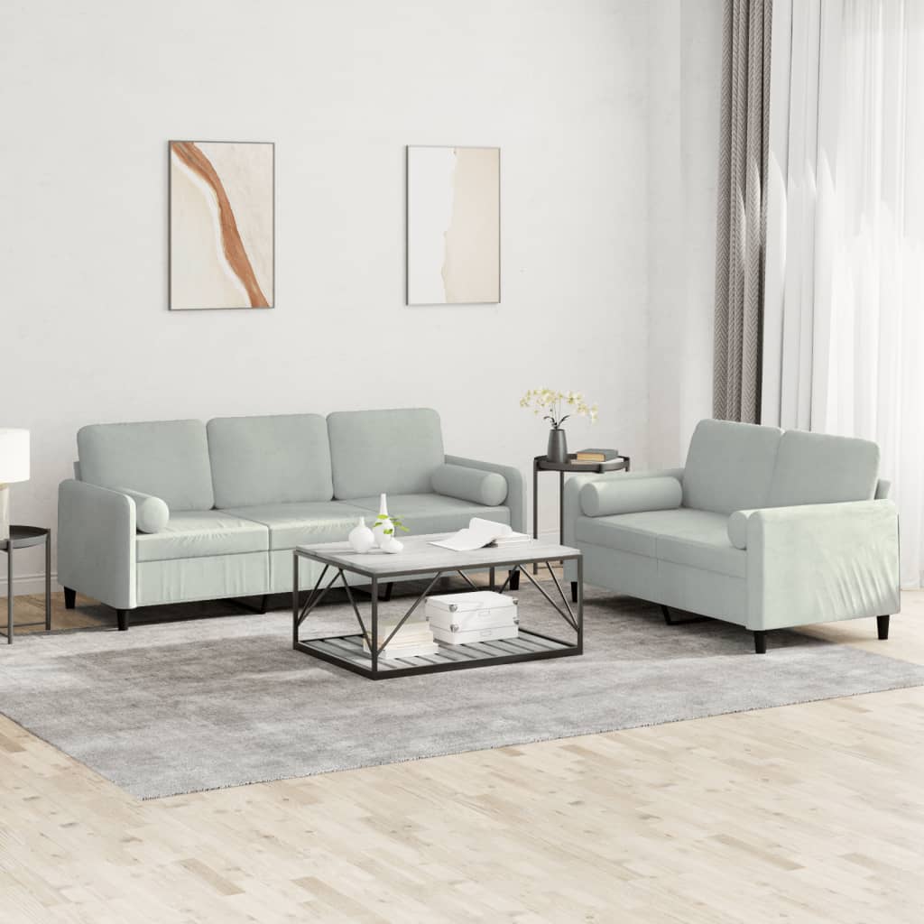 Set of 2 pcs sofas with light gray cushions velvet