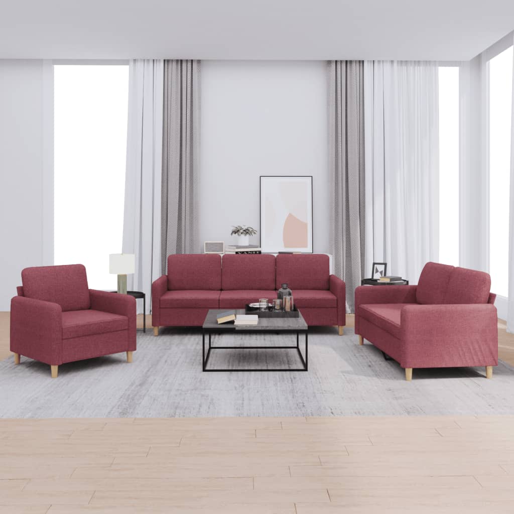 Set di divani da 3 per PC con cuscini rossi tessuto bordeaux