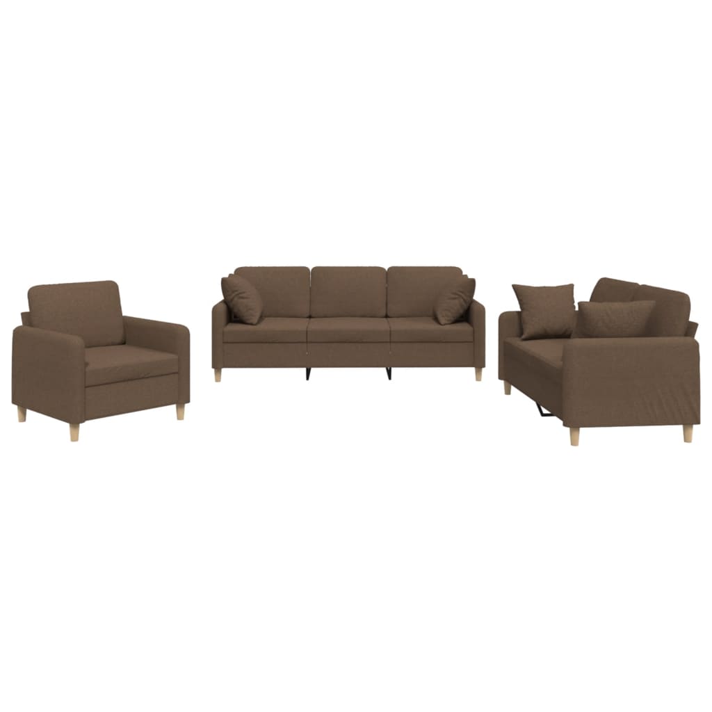 Set of 3 pc sofas with brown fabric cushions