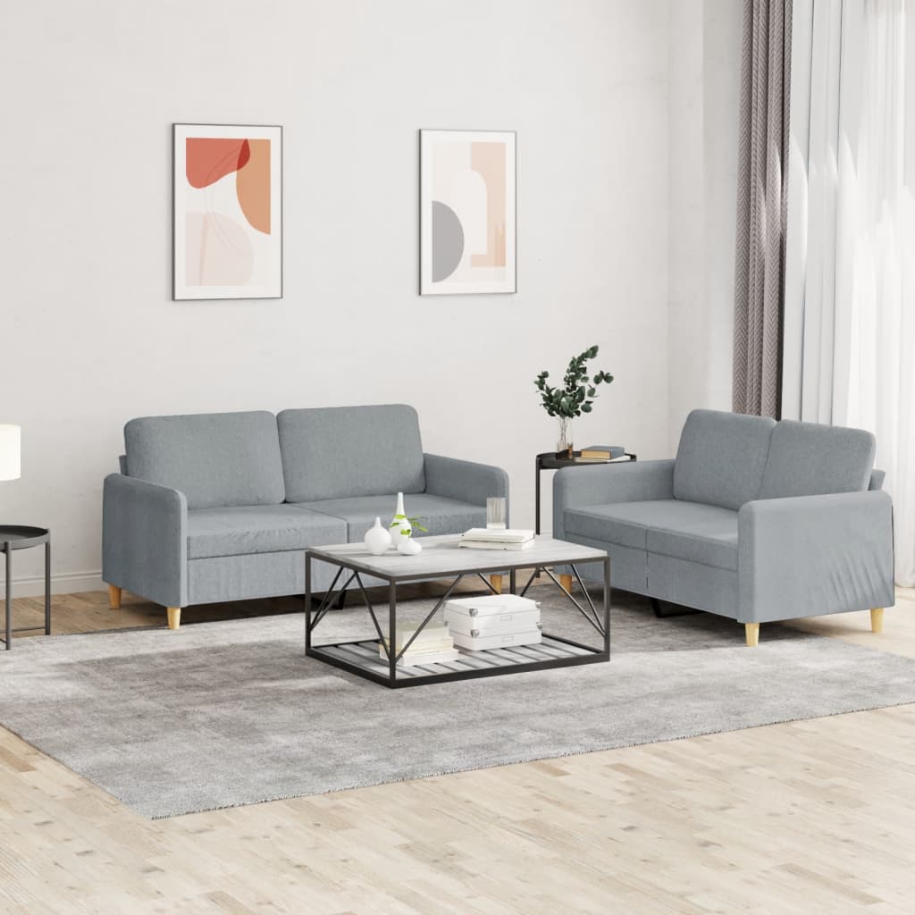 Set di divani da 2 pezzi con tessuto cuscinetto grigio chiaro