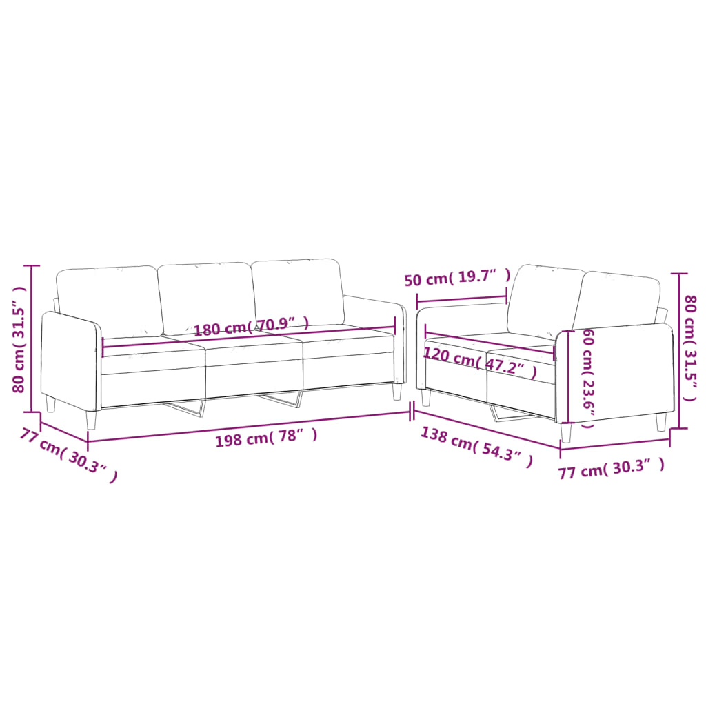 Set of 2 pcs sofas with light gray cushions fabric