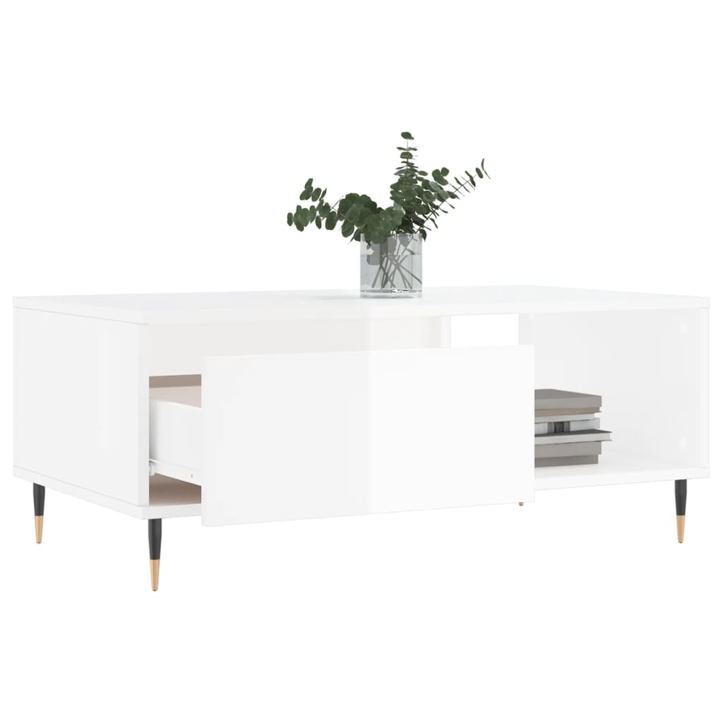 Table basse Blanc brillant 90x50x36,5 cm Bois d'ingénierie