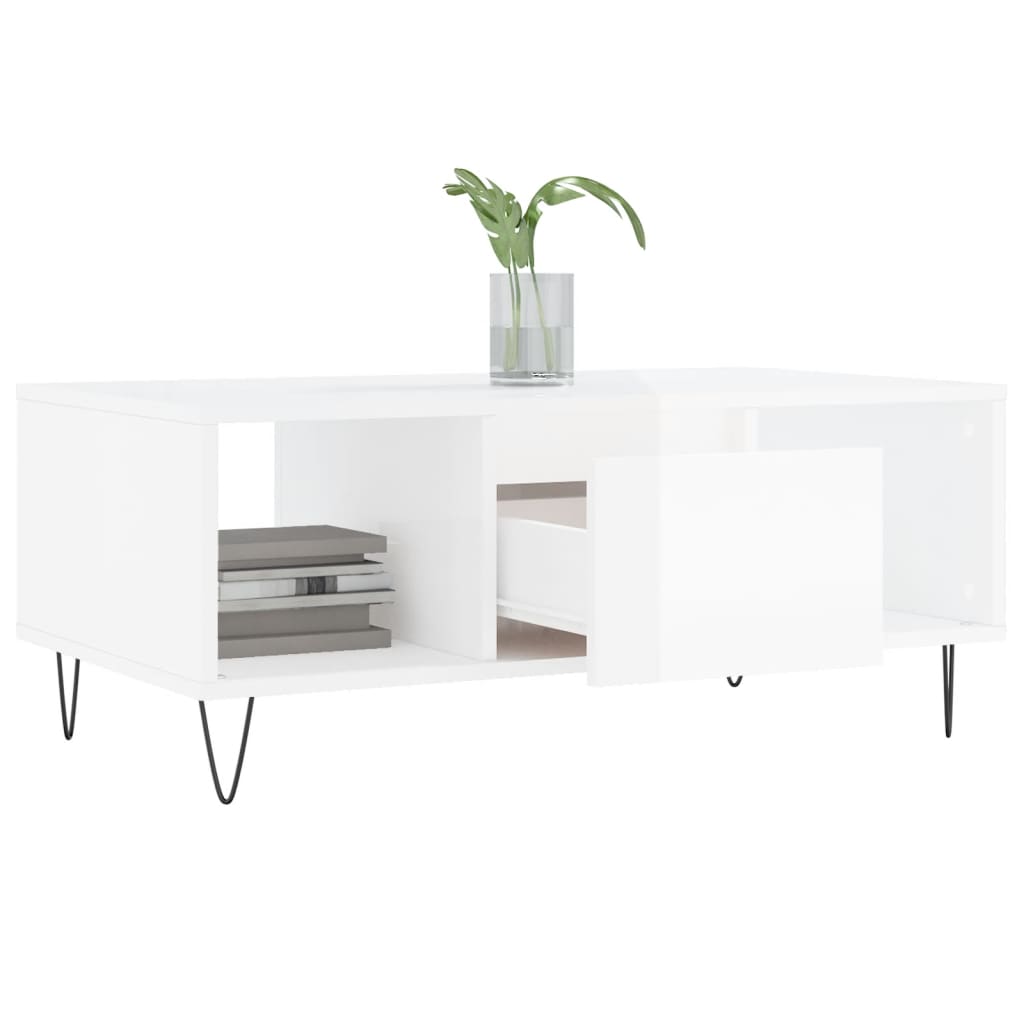 Brilliant white coffee table 90x50x36.5 cm engineering wood