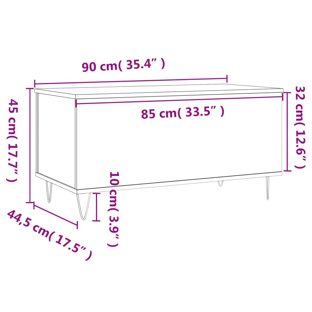 White coffee table 90x444.5x45 cm engineering wood