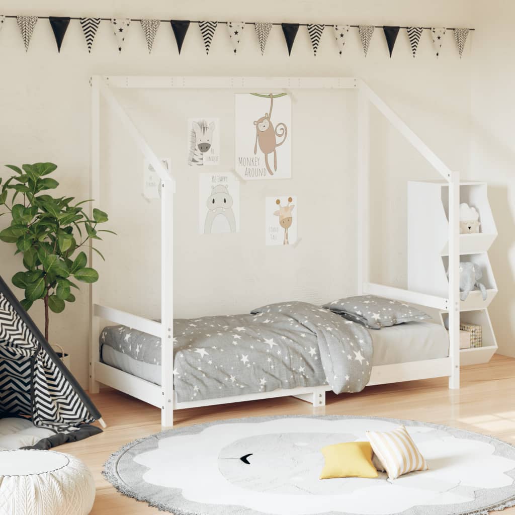White children's bed frame 80x160 cm solid pine wood