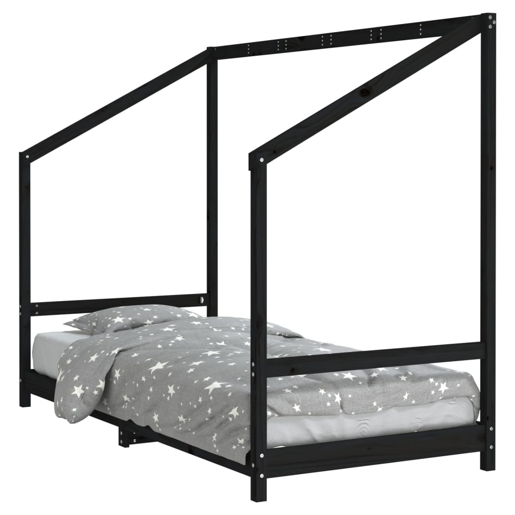 Black children's bed frame 90x190 cm Solid pine wood