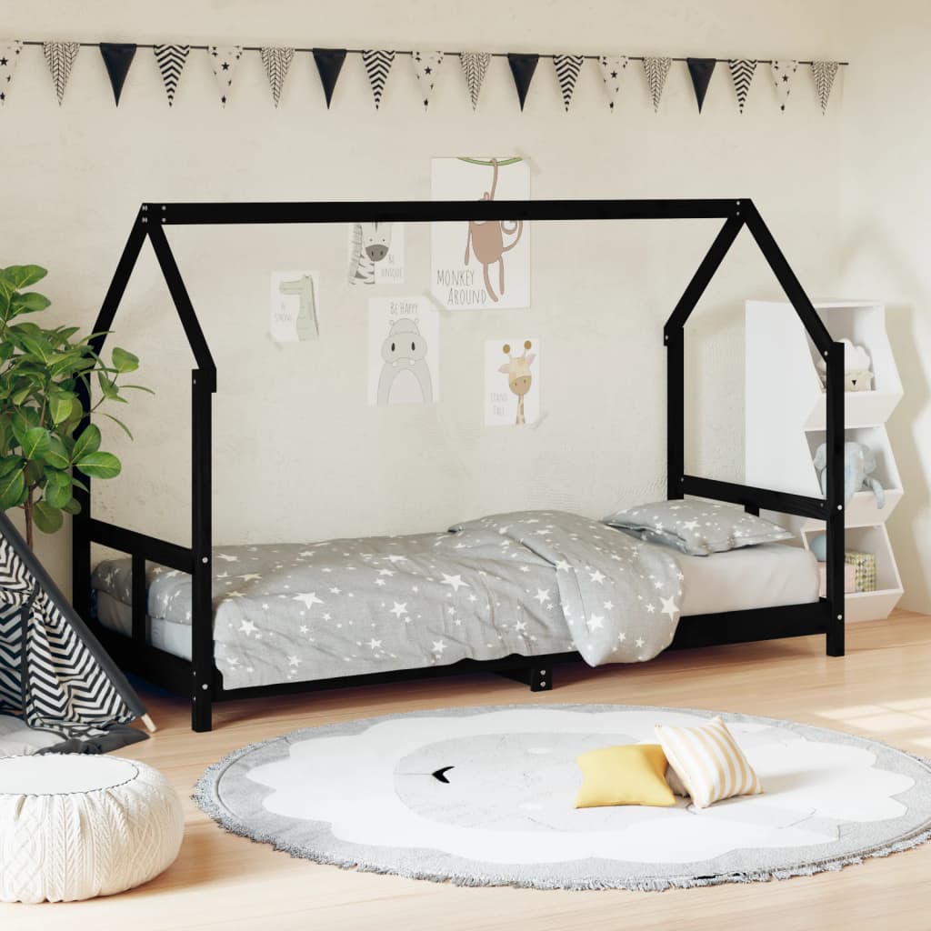 Cadre de lit pour enfants noir 80x200 cm bois de pin massif