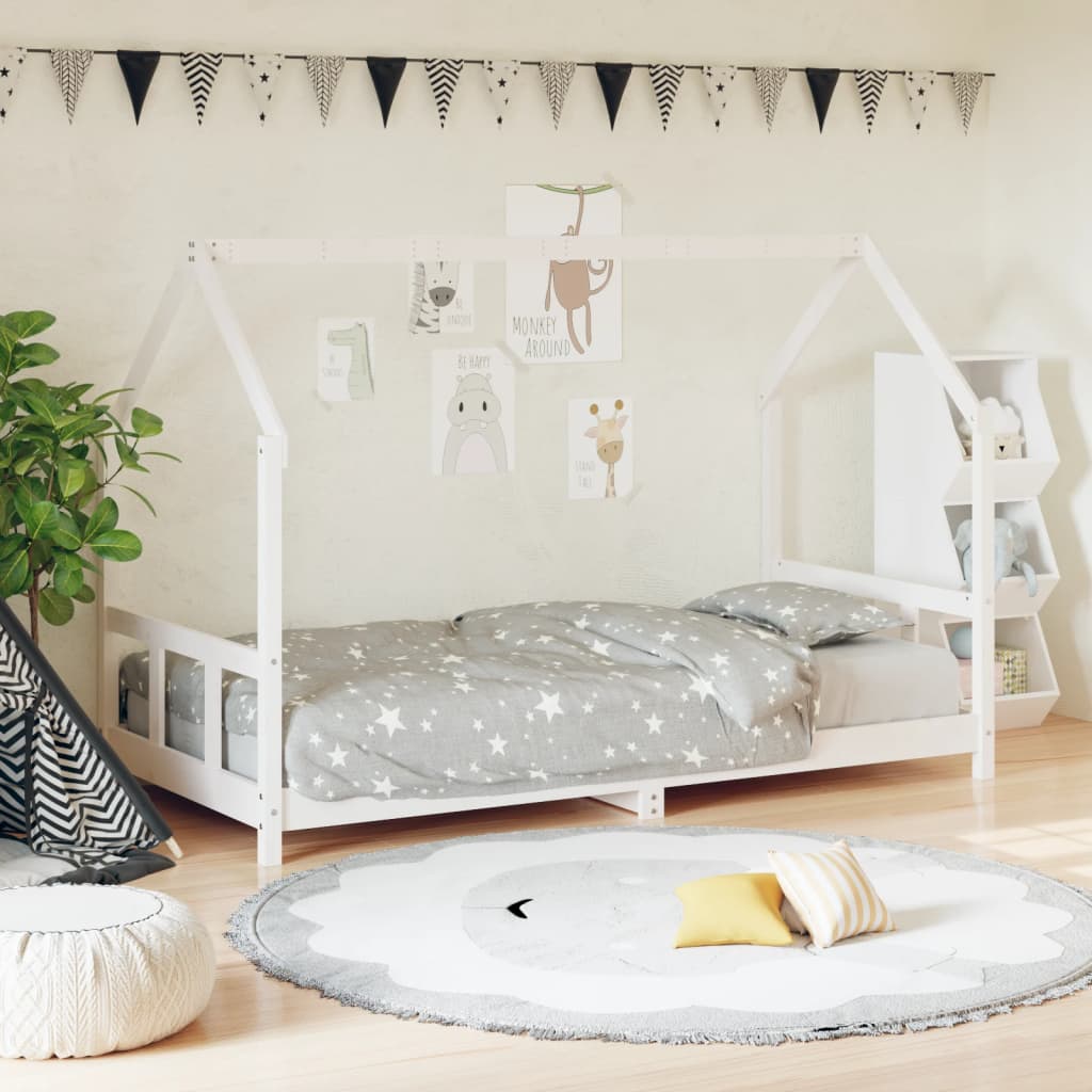 Cadre de lit pour enfants blanc 90x200 cm bois de pin massif