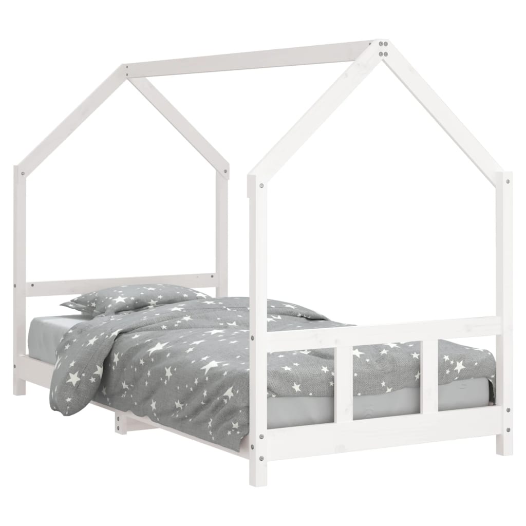 White children's bed frame 90x190 cm Solid pine wood