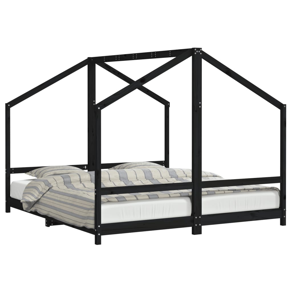 Black children's bed frame 2x (90x200) cm solid pine wood