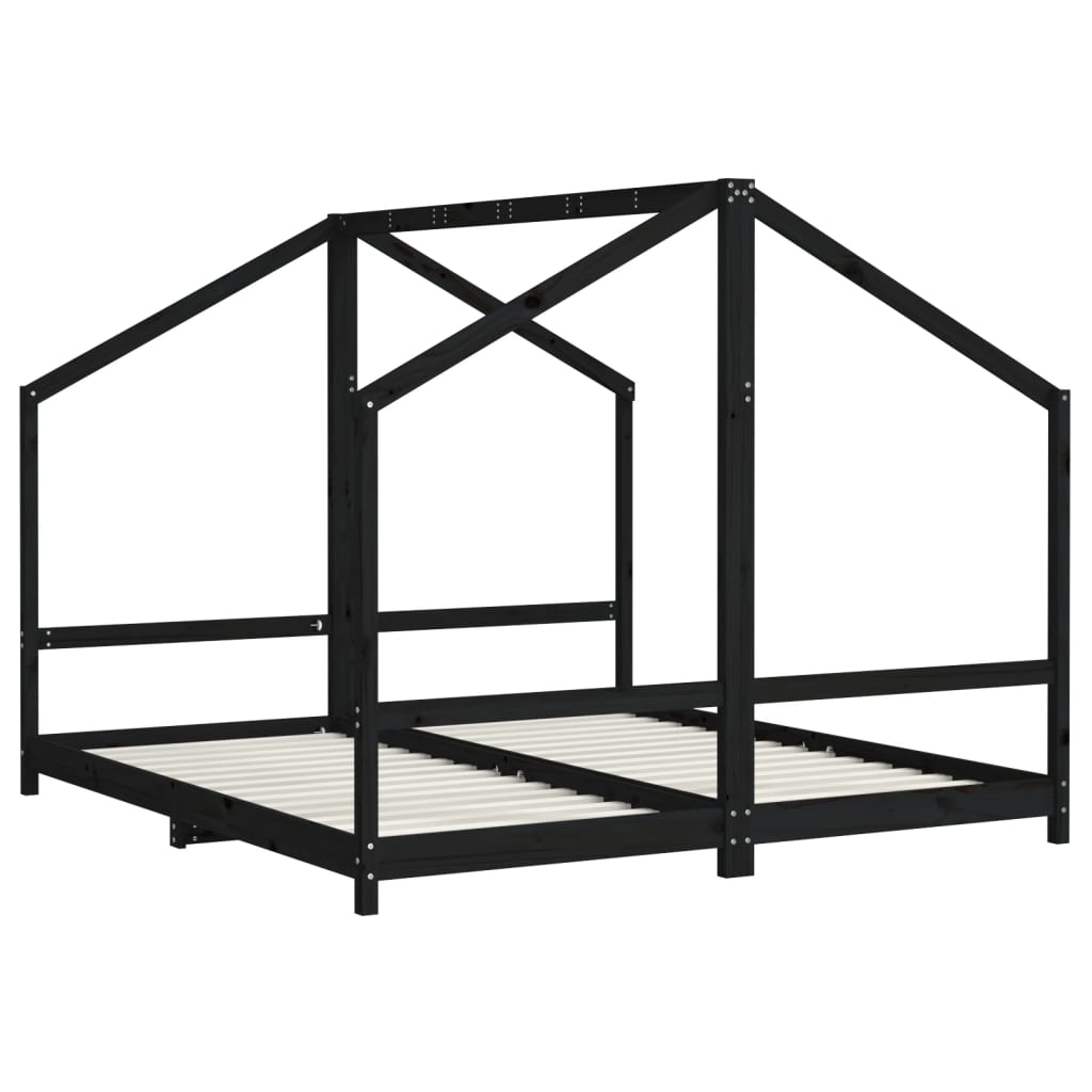 Black children's bed frame 2x (90x200) cm solid pine wood
