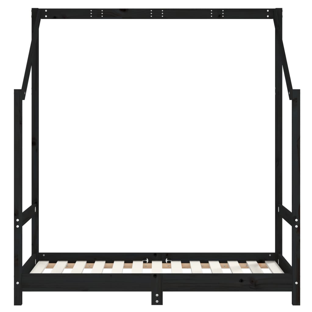 Bed frame for black children 2x (70x140) cm solid pine wood
