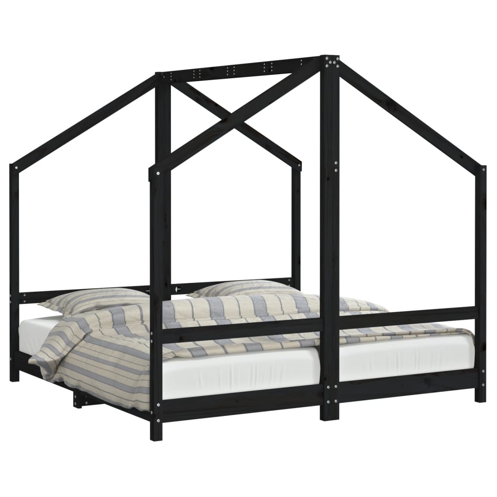 Bed frame for black children 2x (80x160) cm solid pine wood
