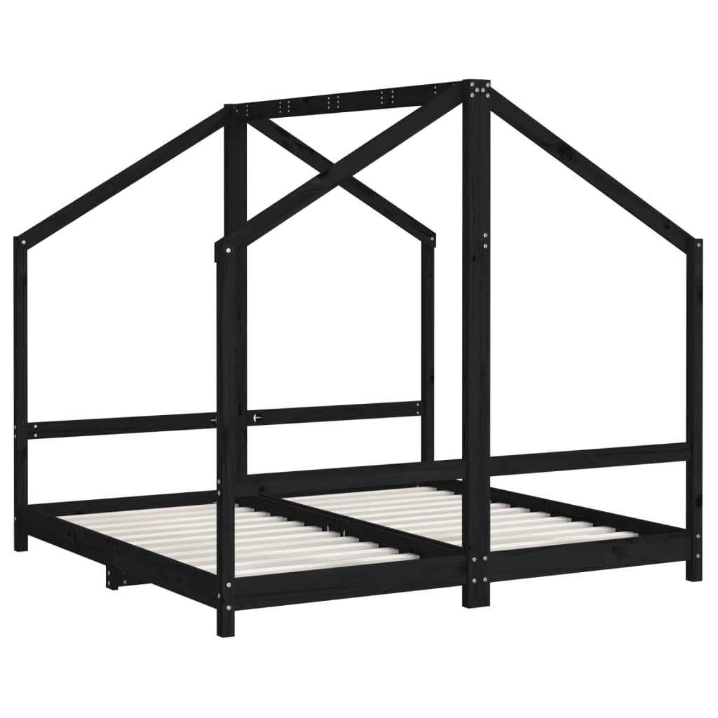 Bed frame for black children 2x (80x160) cm solid pine wood