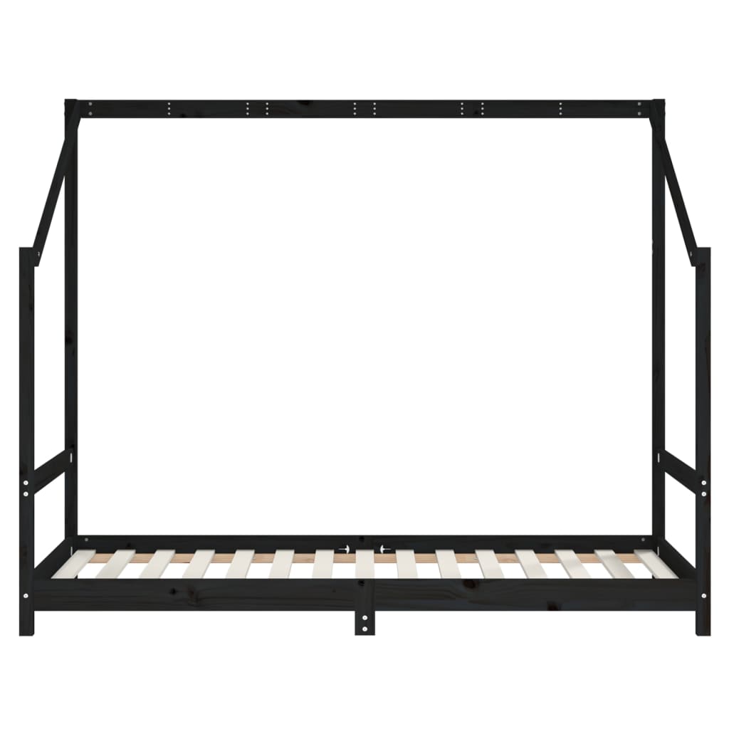 Black children's bed frame 2x (90x190) cm solid pine wood