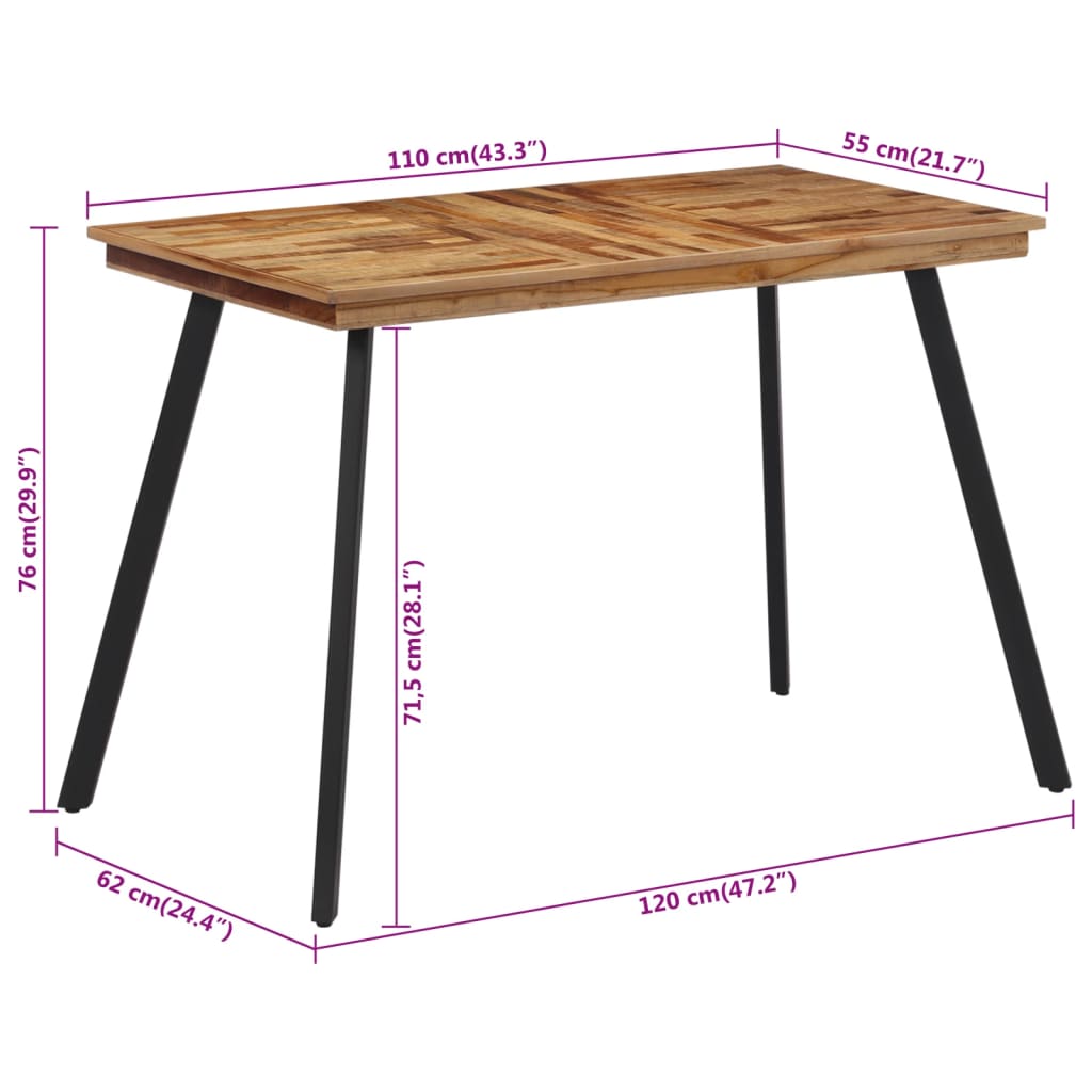 Tavolo da pranzo 120x62x76 cm in legno massello di teak