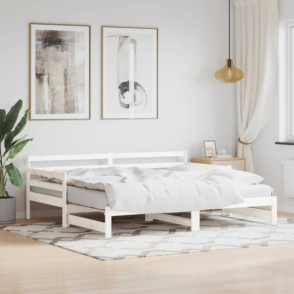 Tagesbett mit weißem stehendem Bett 80x200 cm Festkiefer Holz