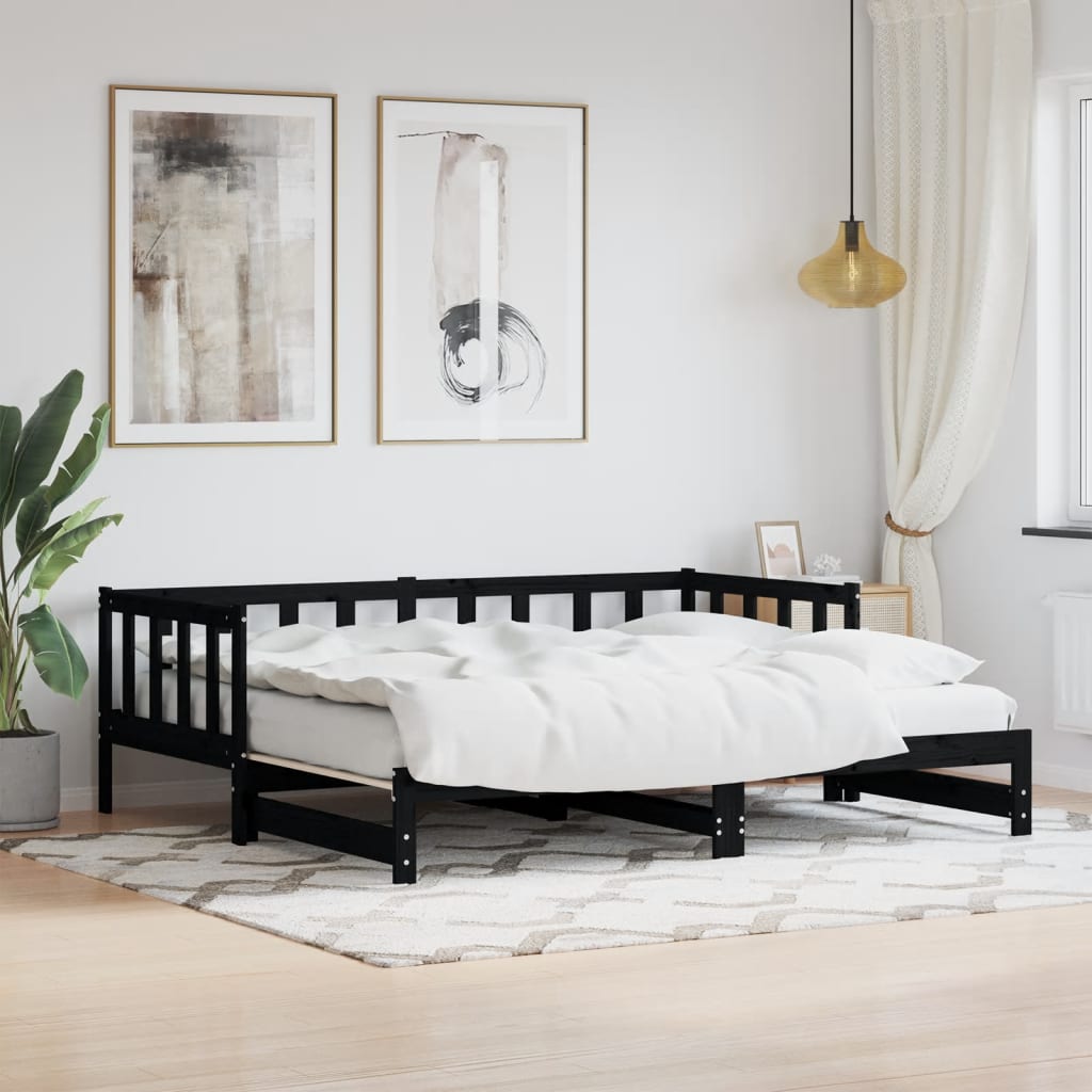 Tagesbett mit schwarzem Bein 90x200 cm Festkieferholz