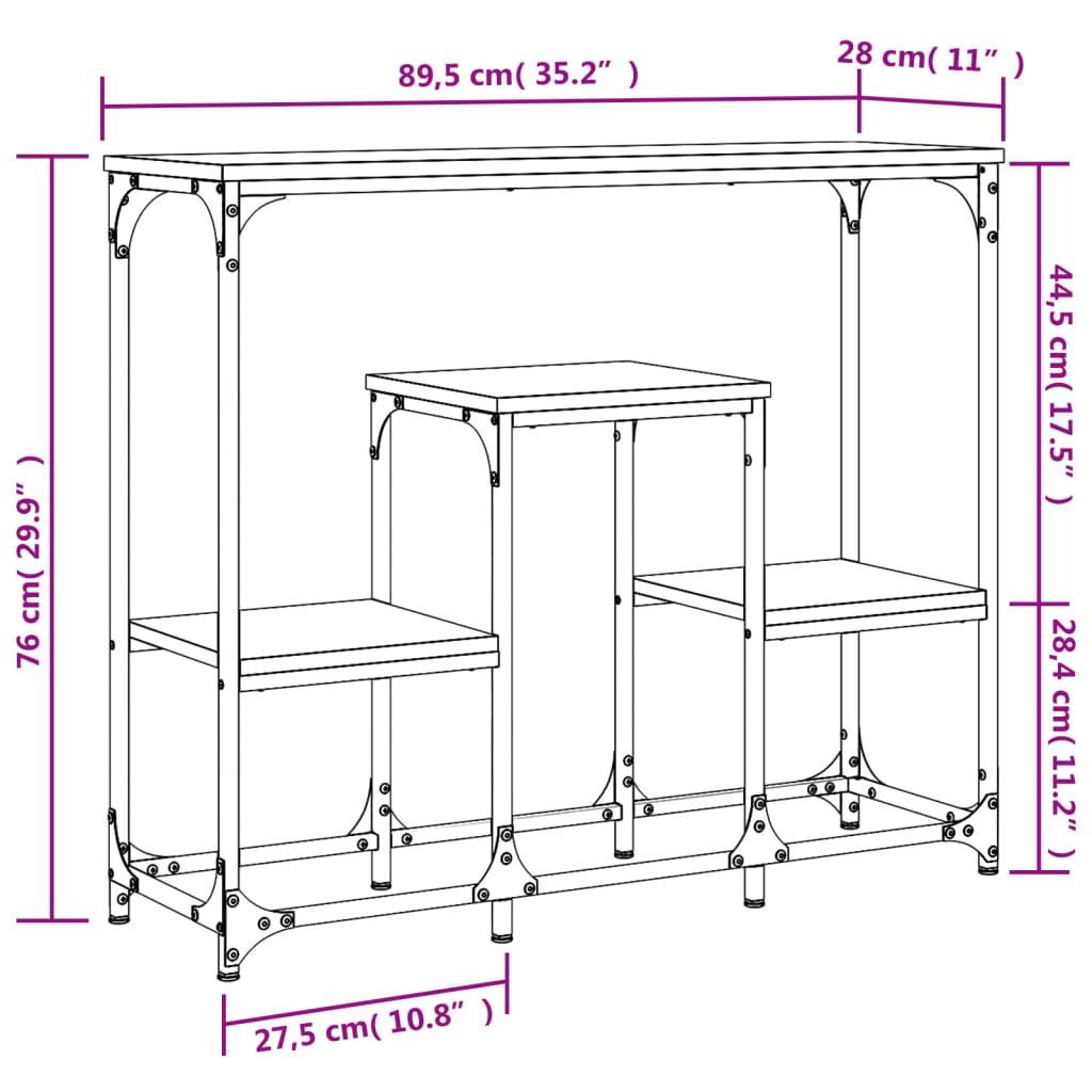 Table console noir 89,5x28x76 cm bois d'ingénierie