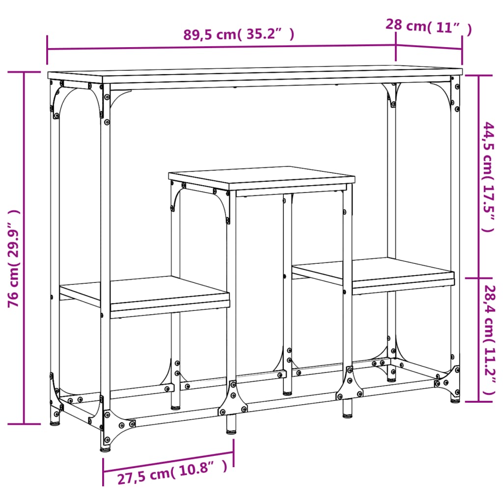 Table console chêne sonoma 89,5x28x76 cm bois d'ingénierie