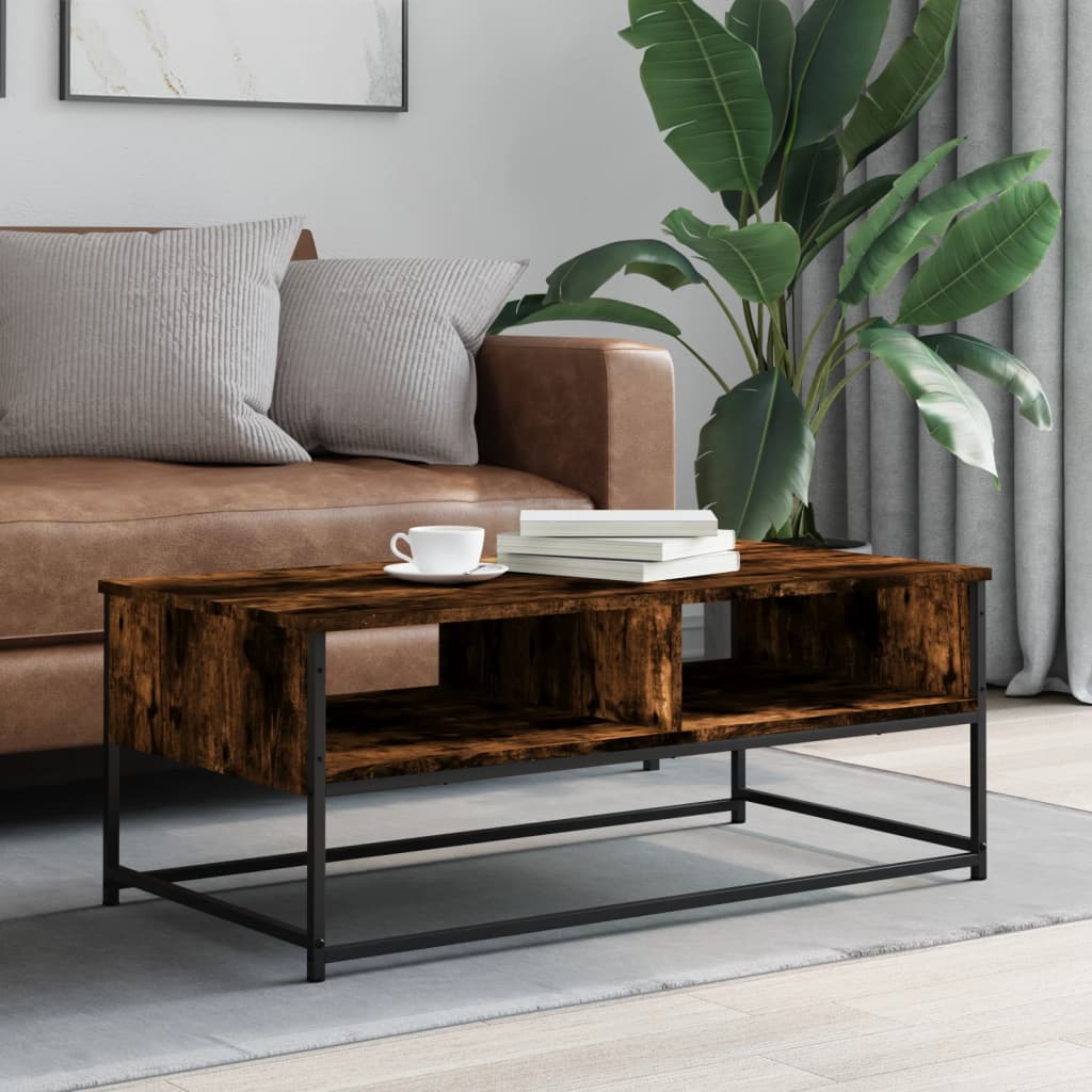 Tavolino in quercia affumicata 100x51x40 cm in legno di ingegneria