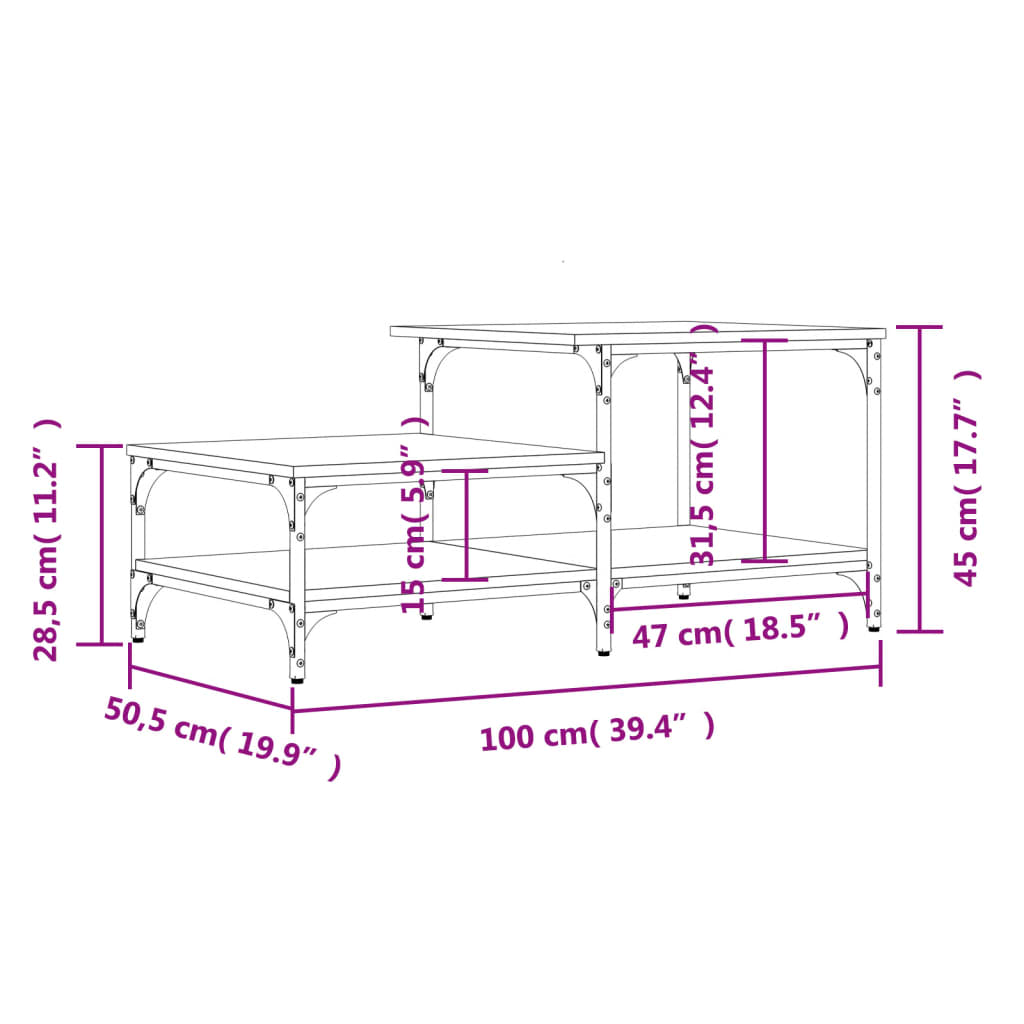 Table basse chêne fumé 100x50,5x45 cm bois d'ingénierie